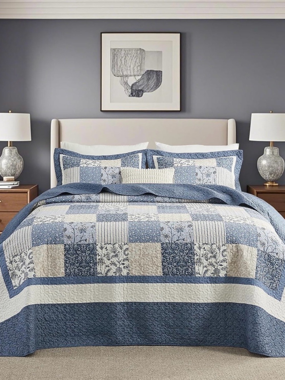 Blue Patchwork Quilt Set - Classic Home Bedding
